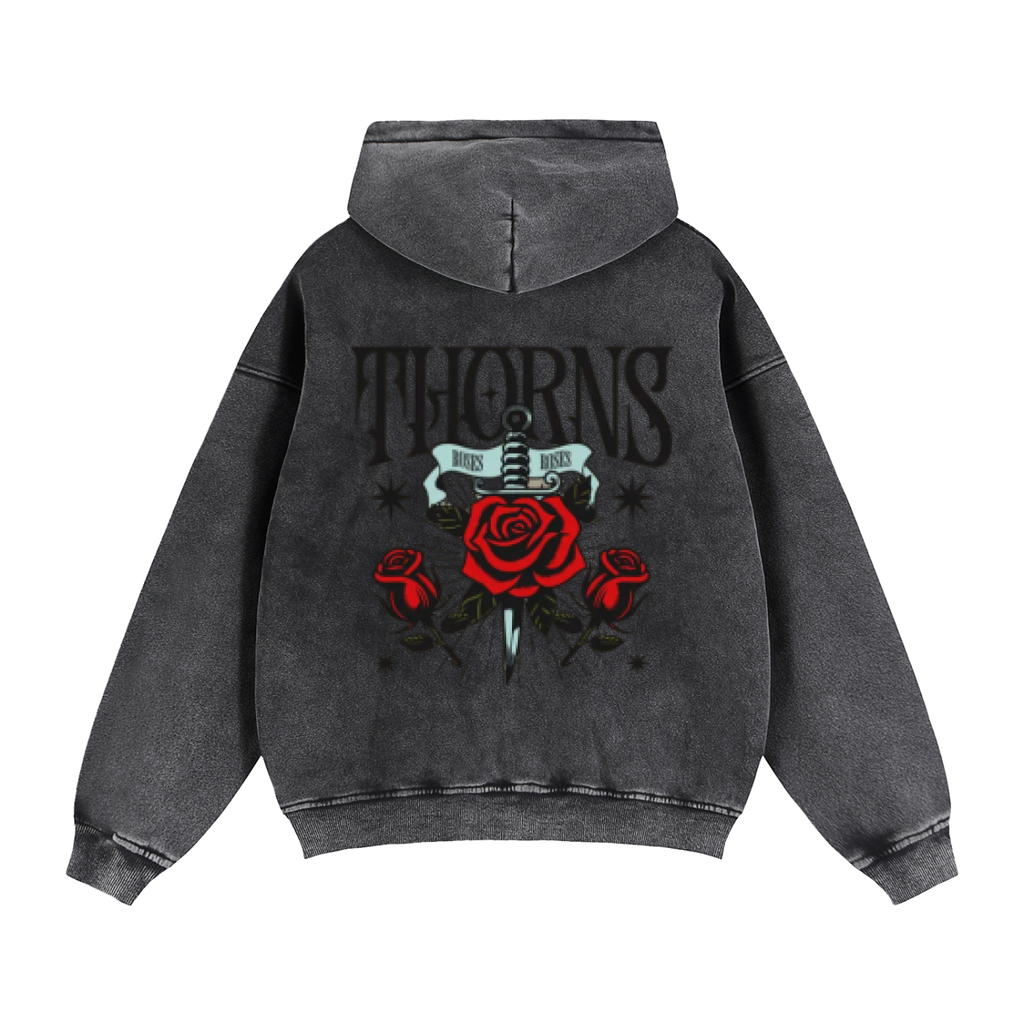 THORNS X ROSES Zip-Through Boxy Fleece Hoodie