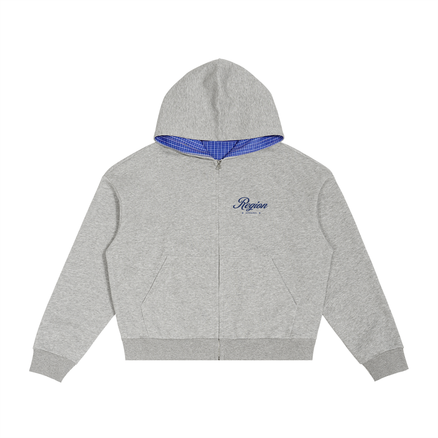 Contrast Plaid Boxy Zip Hoodie
